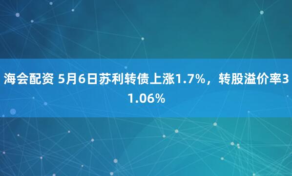 海会配资 5月6日苏利转债上涨1.7%，转股溢价率31.06%
